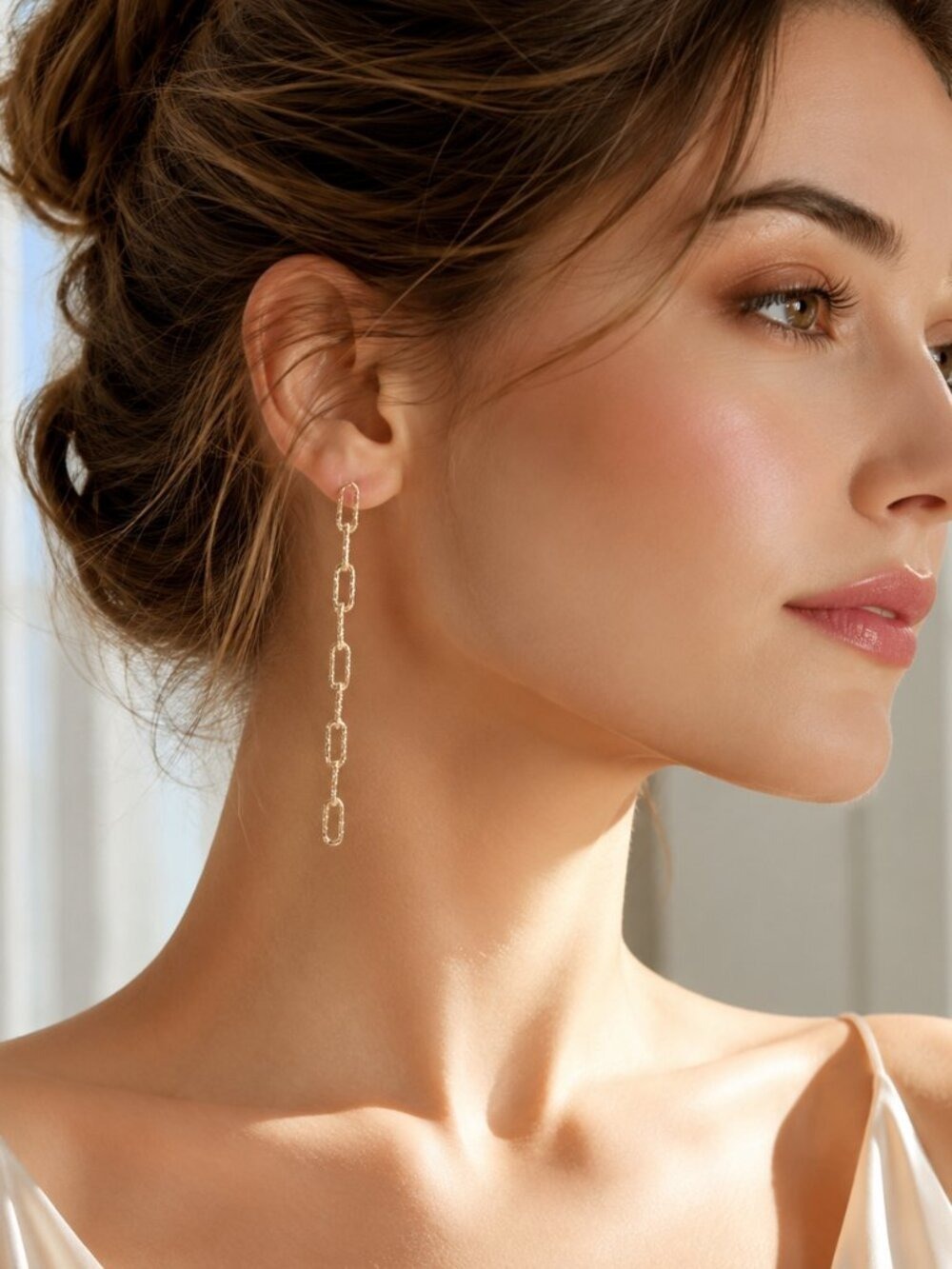 18k Gold Vermeil diamond cut paperclip link dangle earrings 🆕